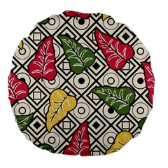 Leaves Foliage Batik Seamless Large 18  Premium Flano Round Cushions by Sarkoni