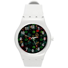 Apples Honey Honeycombs Pattern Round Plastic Sport Watch (M)