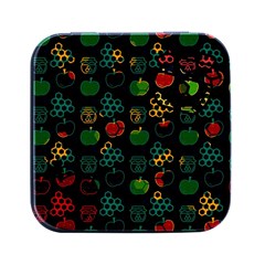 Apples Honey Honeycombs Pattern Square Metal Box (black) by Sarkoni