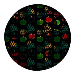 Apples Honey Honeycombs Pattern Round Glass Fridge Magnet (4 Pack)