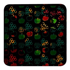 Apples Honey Honeycombs Pattern Square Glass Fridge Magnet (4 Pack)