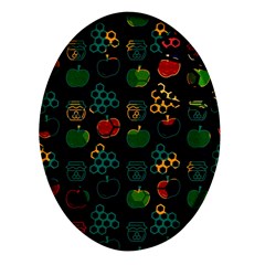 Apples Honey Honeycombs Pattern Oval Glass Fridge Magnet (4 Pack)