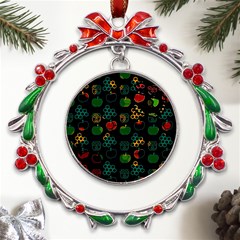 Apples Honey Honeycombs Pattern Metal X mas Wreath Ribbon Ornament