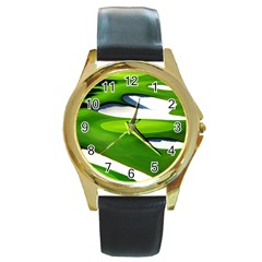 Golf Course Par Green Round Gold Metal Watch by Sarkoni