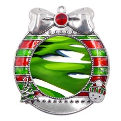 Golf Course Par Green Metal X mas Ribbon With Red Crystal Round Ornament by Sarkoni