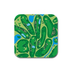 Golf Course Par Golf Course Green Rubber Square Coaster (4 Pack) by Sarkoni