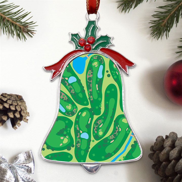 Golf Course Par Golf Course Green Metal Holly Leaf Bell Ornament