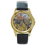 Wilderness Palette, Tierra Del Fuego Forest Landscape, Argentina Round Gold Metal Watch Front