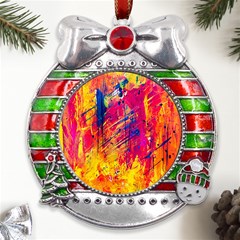 Abstract Design Calorful Metal X mas Ribbon With Red Crystal Round Ornament