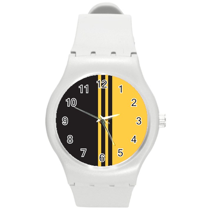 Abstract Design, Minimal, Abstract, Black, Desenho, Flat Round Plastic Sport Watch (M)