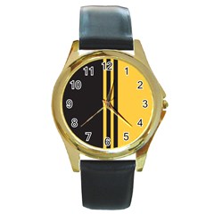 Abstract Design, Minimal, Abstract, Black, Desenho, Flat Round Gold Metal Watch