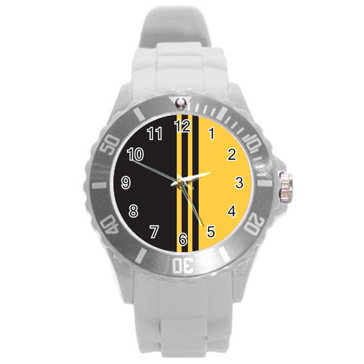 Abstract Design, Minimal, Abstract, Black, Desenho, Flat Round Plastic Sport Watch (L)