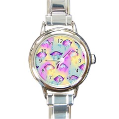 Ahegao, Anime, Pink Round Italian Charm Watch by nateshop