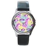 Ahegao, Anime, Pink Round Metal Watch Front