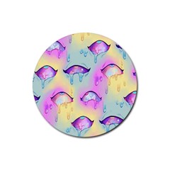 Ahegao, Anime, Pink Rubber Round Coaster (4 Pack) by nateshop