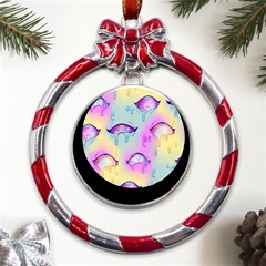 Ahegao, Anime, Pink Metal Red Ribbon Round Ornament by nateshop