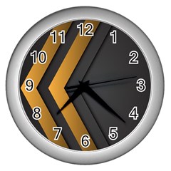 Black Gold Background, Golden Lines Background, Black Wall Clock (silver) by nateshop