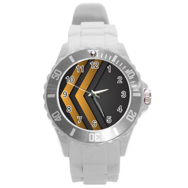 Black Gold Background, Golden Lines Background, Black Round Plastic Sport Watch (L)