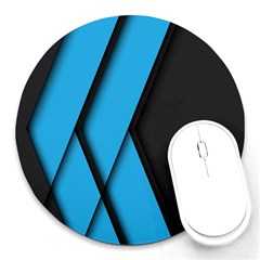 Blue Black Abstract Background, Geometric Background Round Mousepad by nateshop