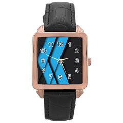 Blue Black Abstract Background, Geometric Background Rose Gold Leather Watch 