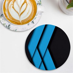 Blue Black Abstract Background, Geometric Background Uv Print Round Tile Coaster by nateshop