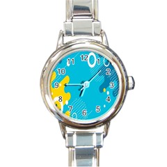 Blue Yellow Abstraction, Creative Backgroun Round Italian Charm Watch by nateshop