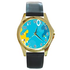 Blue Yellow Abstraction, Creative Backgroun Round Gold Metal Watch by nateshop