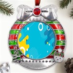 Blue Yellow Abstraction, Creative Backgroun Metal X Mas Ribbon With Red Crystal Round Ornament Front