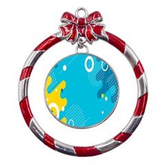 Blue Yellow Abstraction, Creative Backgroun Metal Red Ribbon Round Ornament