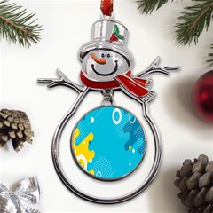 Blue Yellow Abstraction, Creative Backgroun Metal Snowman Ornament by nateshop