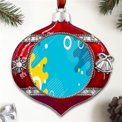 Blue Yellow Abstraction, Creative Backgroun Metal Snowflake And Bell Red Ornament by nateshop