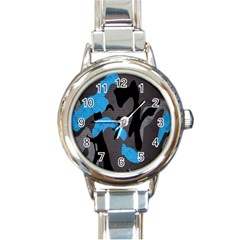 Blue, Abstract, Black, Desenho, Grey Shapes, Texture Round Italian Charm Watch by nateshop