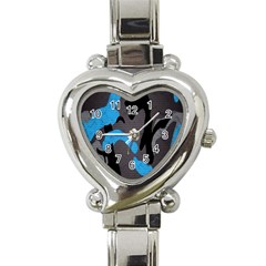 Blue, Abstract, Black, Desenho, Grey Shapes, Texture Heart Italian Charm Watch by nateshop