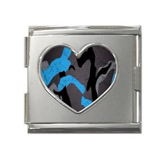 Blue, Abstract, Black, Desenho, Grey Shapes, Texture Mega Link Heart Italian Charm (18mm) by nateshop