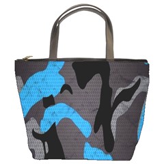 Blue, Abstract, Black, Desenho, Grey Shapes, Texture Bucket Bag by nateshop