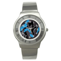 Blue, Abstract, Black, Desenho, Grey Shapes, Texture Stainless Steel Watch by nateshop