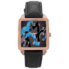 Blue, Abstract, Black, Desenho, Grey Shapes, Texture Rose Gold Leather Watch 