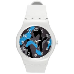 Blue, Abstract, Black, Desenho, Grey Shapes, Texture Round Plastic Sport Watch (m) by nateshop