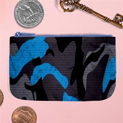 Blue, Abstract, Black, Desenho, Grey Shapes, Texture Large Coin Purse by nateshop