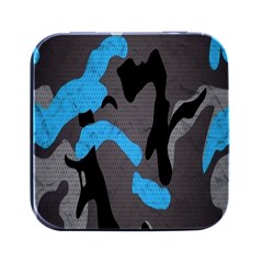 Blue, Abstract, Black, Desenho, Grey Shapes, Texture Square Metal Box (black) by nateshop