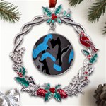 Blue, Abstract, Black, Desenho, Grey Shapes, Texture Metal X mas Wreath Holly leaf Ornament Front