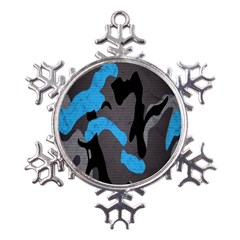 Blue, Abstract, Black, Desenho, Grey Shapes, Texture Metal Large Snowflake Ornament by nateshop