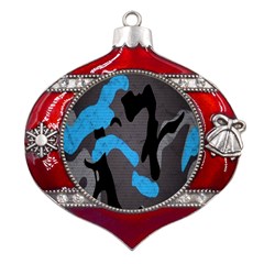 Blue, Abstract, Black, Desenho, Grey Shapes, Texture Metal Snowflake And Bell Red Ornament by nateshop