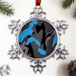 Blue, Abstract, Black, Desenho, Grey Shapes, Texture Metal Large Snowflake Ornament Front