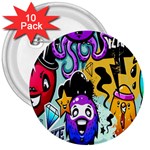 Cartoon Graffiti, Art, Black, Colorful, Wallpaper 3  Buttons (10 pack)  Front