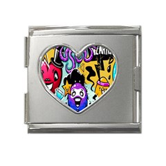 Cartoon Graffiti, Art, Black, Colorful, Wallpaper Mega Link Heart Italian Charm (18mm) by nateshop