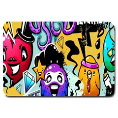 Cartoon Graffiti, Art, Black, Colorful, Wallpaper Large Doormat by nateshop