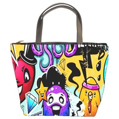 Cartoon Graffiti, Art, Black, Colorful, Wallpaper Bucket Bag by nateshop