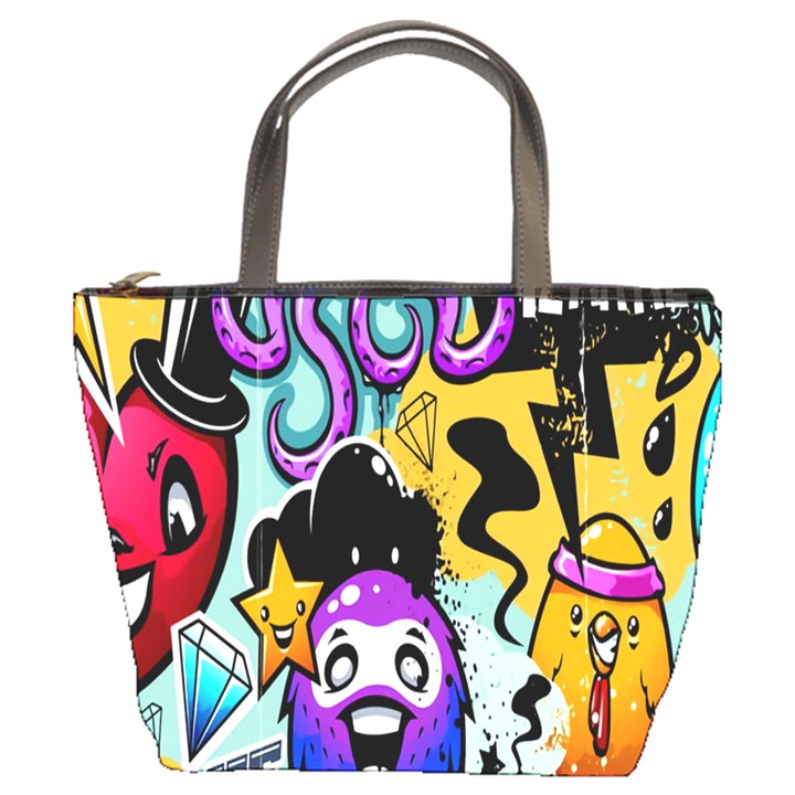 Cartoon Graffiti, Art, Black, Colorful, Wallpaper Bucket Bag