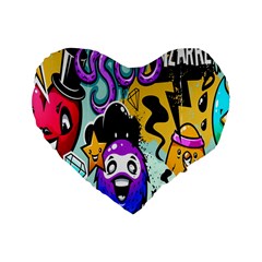 Cartoon Graffiti, Art, Black, Colorful, Wallpaper Standard 16  Premium Heart Shape Cushions by nateshop